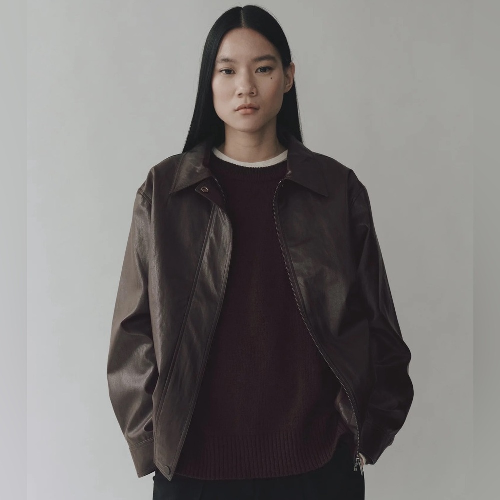 Mijeong Park Faux Leather Brown‎ Blouson Coat Jacket